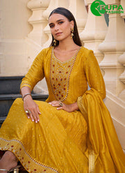 Marvelous Mustard Color Vichitra Silk Embroidered and Hand Work Ready Made Salwar Suit